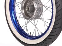 Komplettrad hinten 1,5x16" Alufelge blau + Edelstahlspeichen + Weißwandreifen Mitas MC2, Art.-Nr.: 10066190 - Bild 6