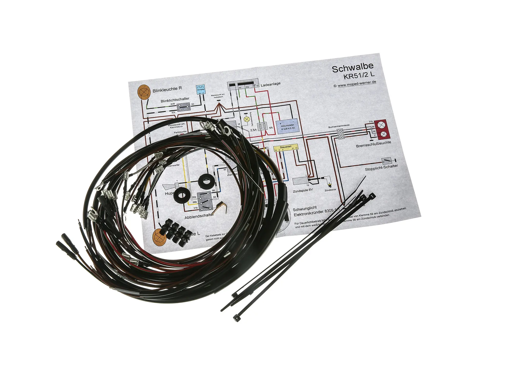 Kabelbaumset Schwalbe KR51/2 L, 6V-Elektronikzündung mit Schaltplan, Art.-Nr.: 10011532 - Bild 1