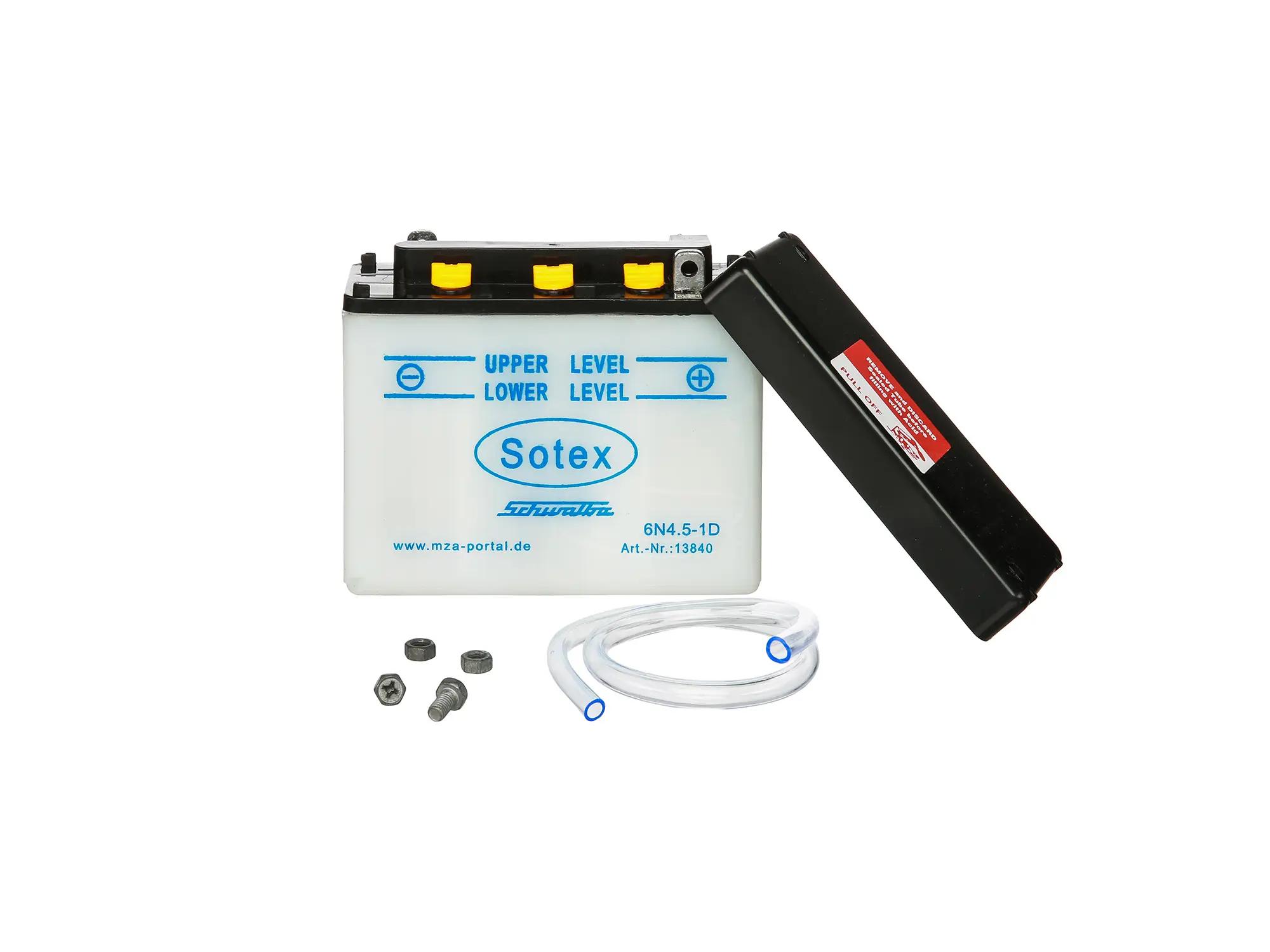 Batterie 6V 4,5Ah SOTEX (ohne Säure) - Simson KR51/1 Schwalbe, KR51/2  Schwalbe, SR4-1 Spatz, SR4-2 Star, SR4-3 Sperber, SR4-4 Habicht von SOTEX