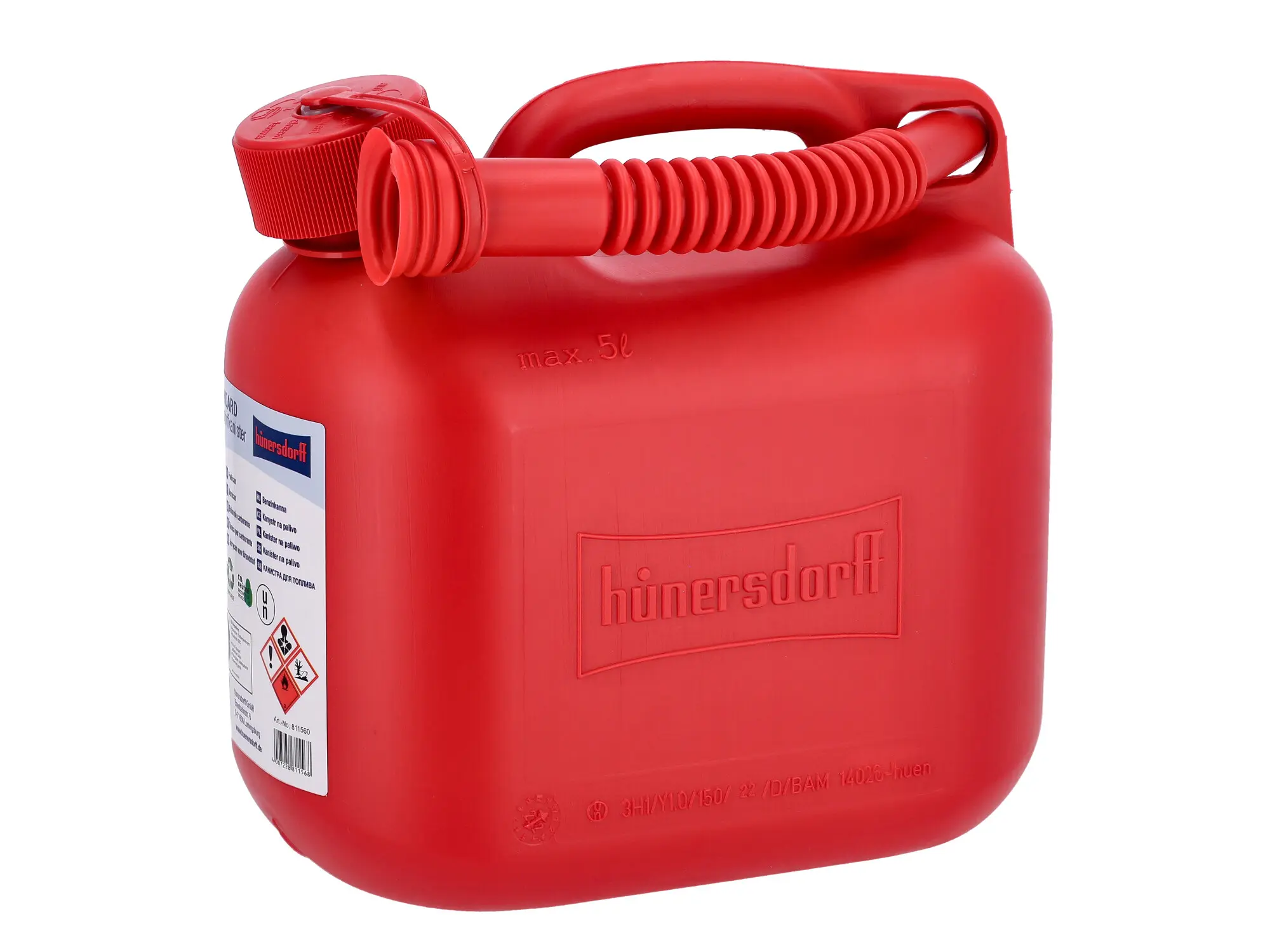 Kraftstoff-Kanister STANDARD 5 L, rot, HD-PE, UN-Zulassung von hünersdorff