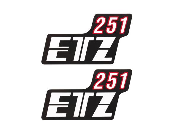 Set: 2x Schriftzug (Folie) "ETZ 251" schwarz/weiß/rot für Seitendeckel - für MZ ETZ251,  10067979 - Bild 1