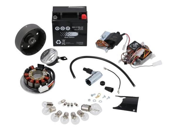 Set: Umrüstsatz VAPE auf 12V, Magnete vergossen (mit Batterie, Hupe und Kugellampen) - Simson S50, S51, S70,  GP10068578 - Bild 1