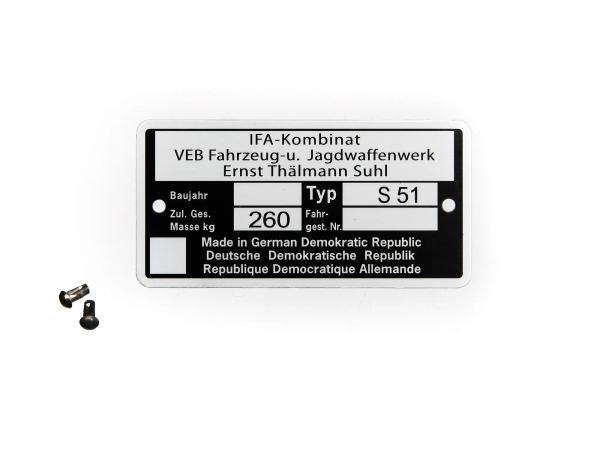 Set Rahmenplakette, Typenschild für S51 - mit 2x Kerbnagel Ø2,5x5mm,  10064263 - Bild 1