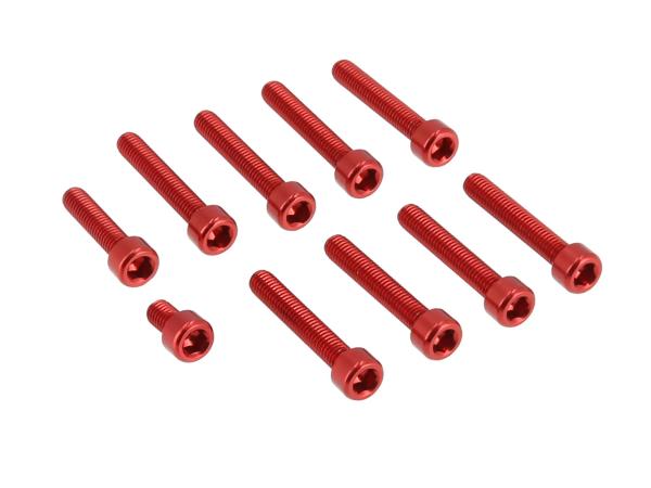 Set: Aluminium-Schrauben, Innensechskant in Rot für Kupplungs- und Lichtmaschinendeckel Motor M500 / M700,  10070563 - Bild 1