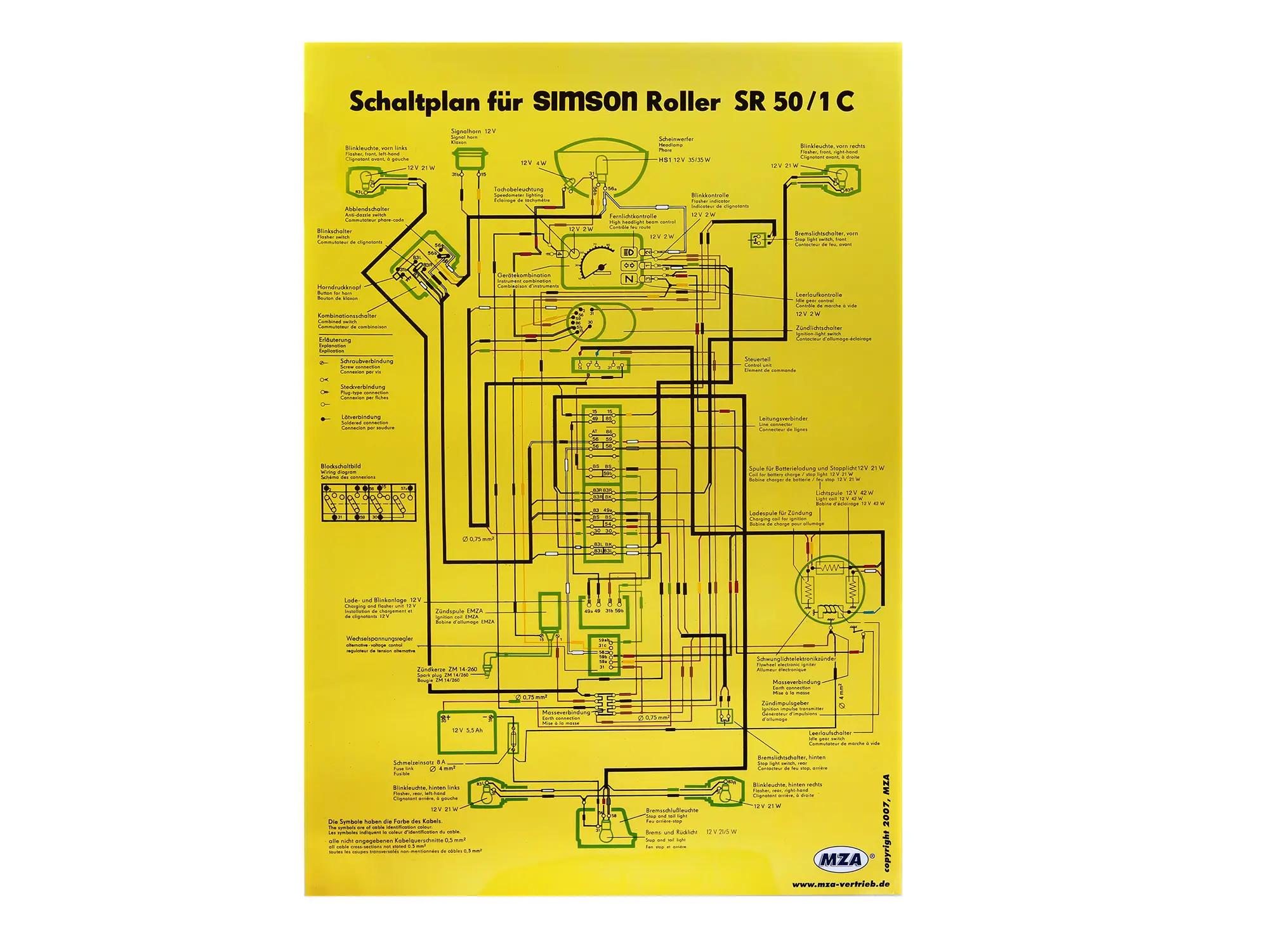 35x50cm S70 C 6V elektronic Simson S51 Schaltplan Farbposter 
