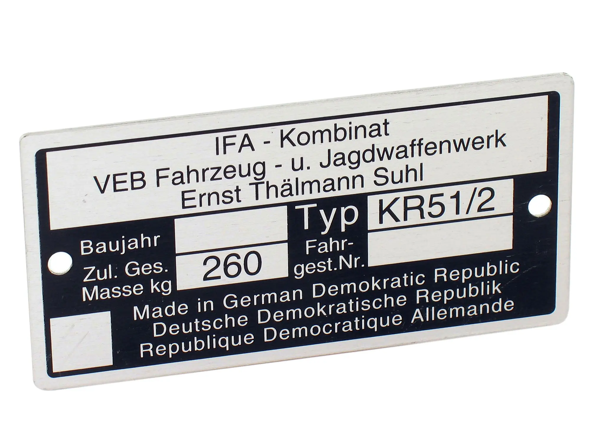 Typenschild KR51/2 Aluminiumplakette, Art.-Nr.: 10039067 - Bild 1