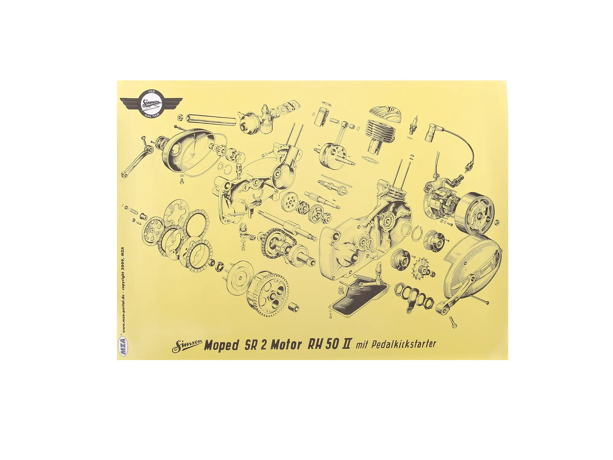 Explosionsdarstellung Farbposter (72x50cm) Simson SR2 Motor RH50II SR2 mit Pedalkickstarter, Art.-Nr.: 10016458 - Bild 1