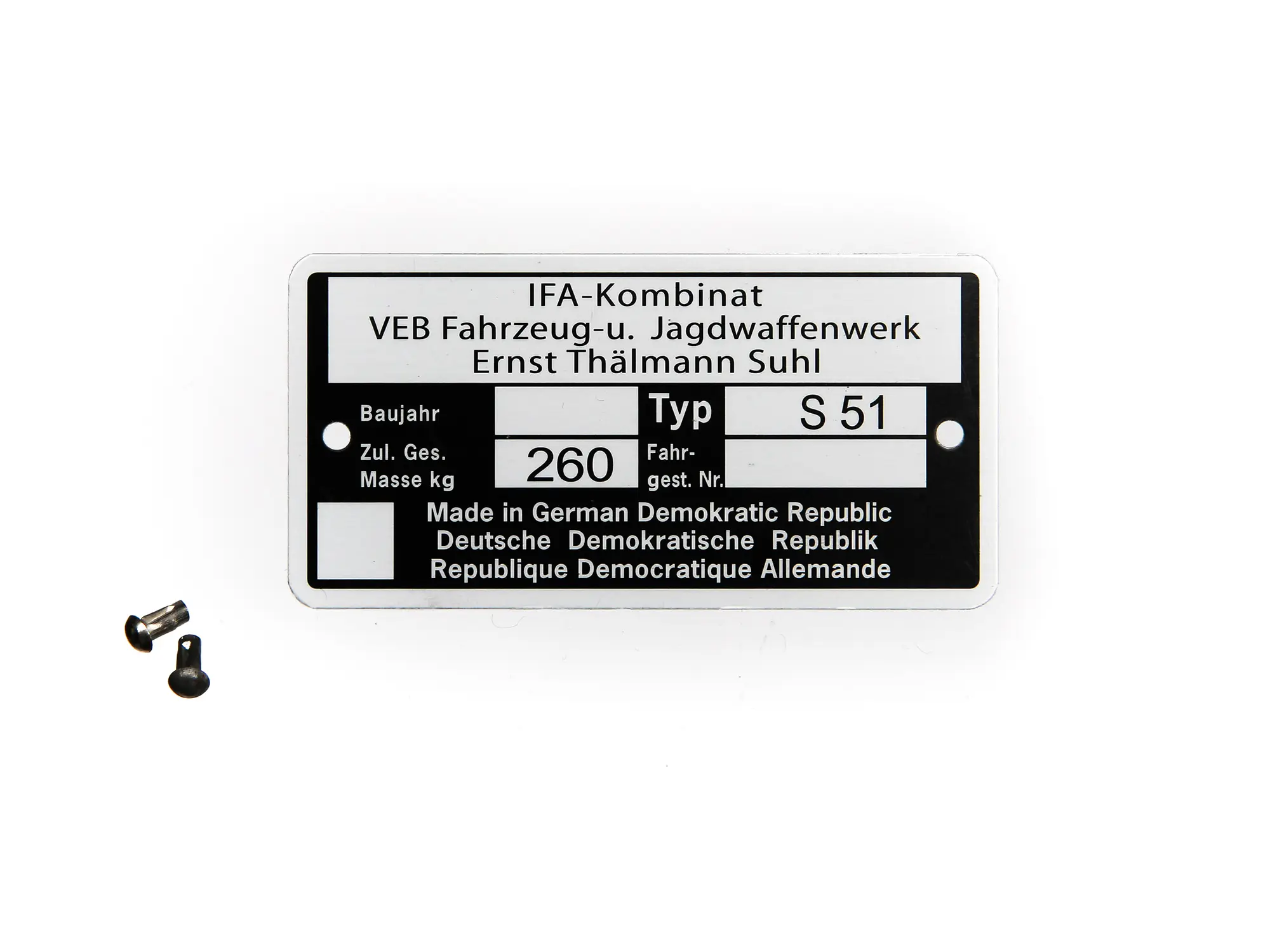 Set Rahmenplakette, Typenschild für S51 - mit 2x Kerbnagel Ø2,5x5mm, Art.-Nr.: 10064263 - Bild 1