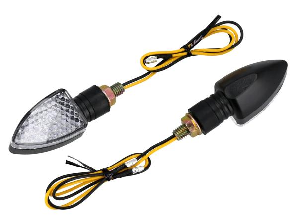 Set: 2x Blinker 12V LED, Dreieckform in Mattschwarz mit Klarglas, E-geprüft - für Moped und Motorrad,  10076881 - Bild 1