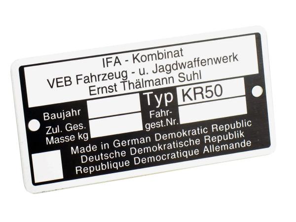 Typenschild KR50 Aluminiumplakette,  10038868 - Bild 1