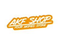 Aufkleber - "AKF Shop - your moped store" Orange/Weiß, konturgeschnitten