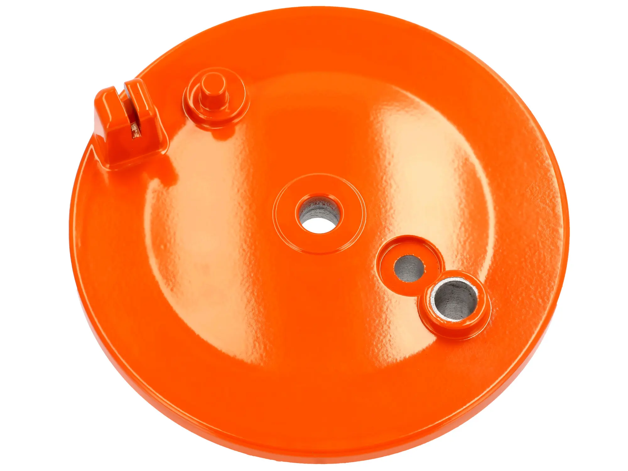 Bremsschild hinten, Orange, mit Bohrung, mit Schlitz - für Simson KR51/1 Schwalbe, SR4-2 Star, SR4-3 Sperber, SR4-4 Habicht, Art.-Nr.: 10073603 - Bild 1