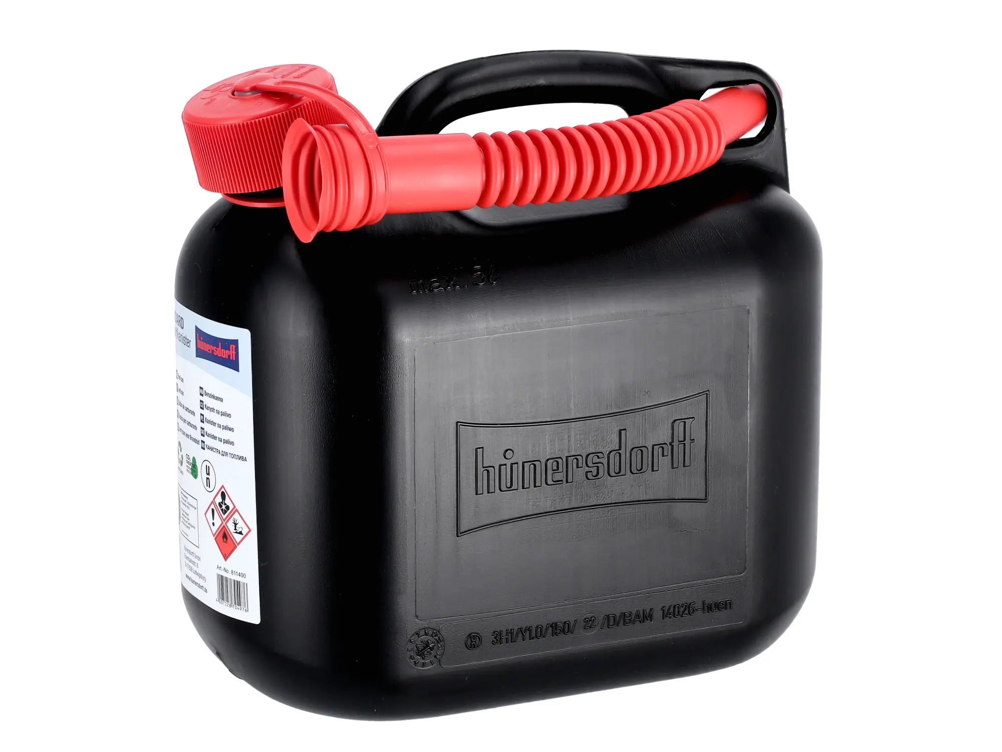 Kraftstoff-Kanister STANDARD 5 L, schwarz, HD-PE, UN-Zulassung von  hünersdorff