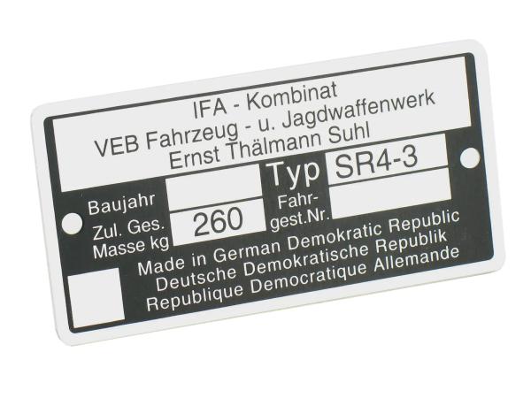 Typenschild SR4/3 Aluminiumplakette,  10038870 - Bild 1