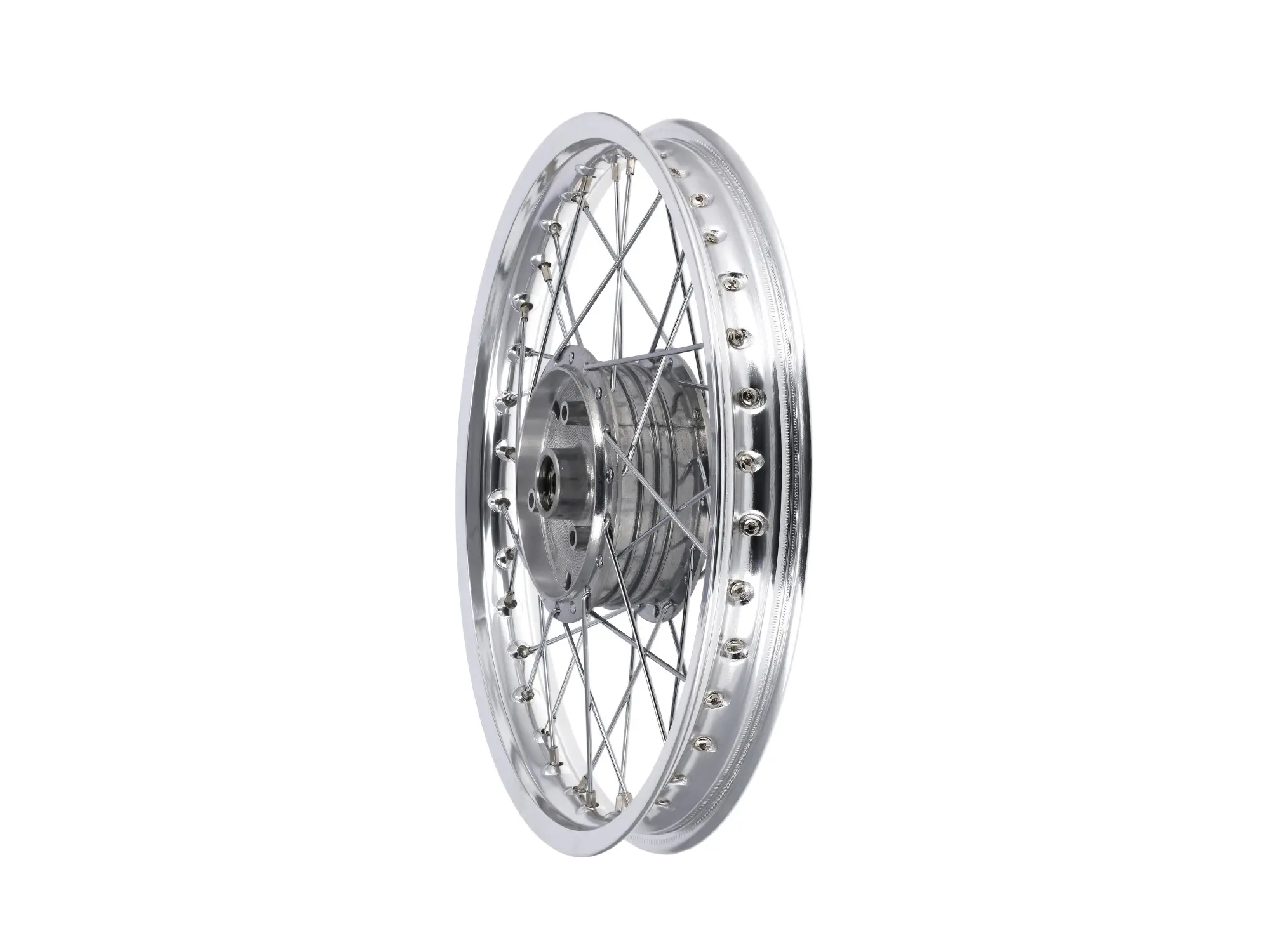 Spoked wheel 1.6 x 16" alloy rim polished + chrome spokes for Simson S50, S51, KR51 Schwalbe, SR4, Item no: 10069199 - Image 1