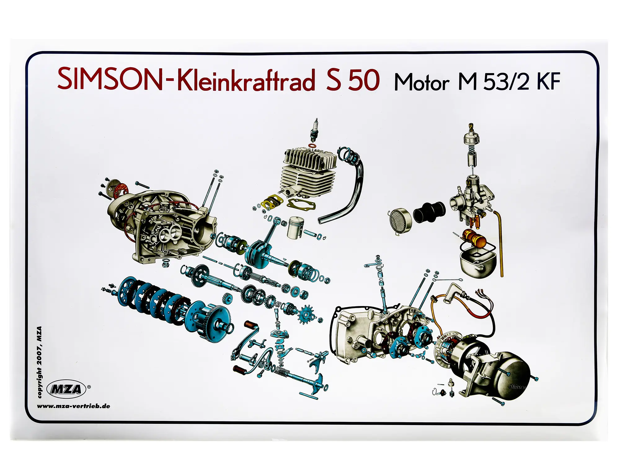 Explosionsdarstellung Farbposter Simson S50 Motor M53/2KF, Art.-Nr.: 10007837 - Bild 1