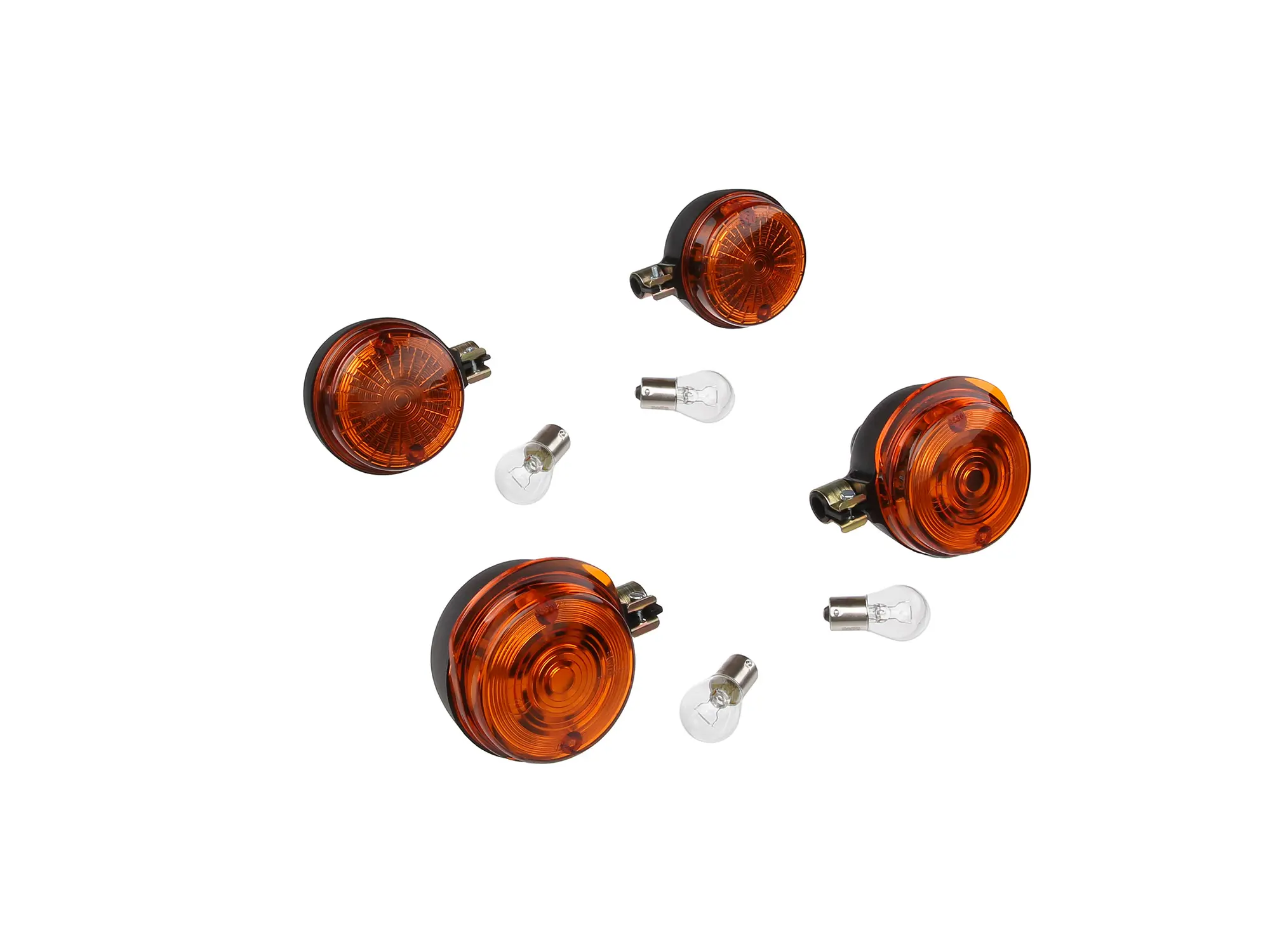 Set: 4 Blinker rund in Schwarz mit orangenem Glas + 12V Lampen - für Simson S50, S51, S70, SR50, SR80, MZ ETZ, TS, Art.-Nr.: GP10000494 - Bild 1