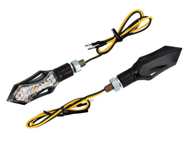 Set: 2 Mini-Blinker "Stern" 12V LED, mit Lauflicht in Mattschwarz mit Klarglas, E-geprüft - für Moped und Motorrad,  10076882 - Image 1