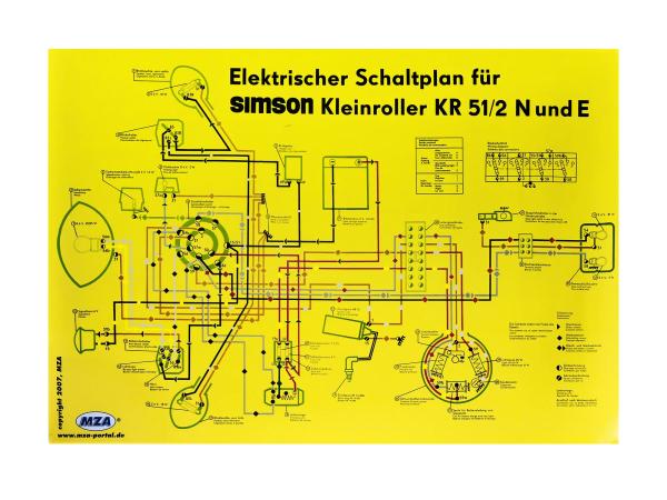 Schaltplan Farbposter (69x49cm) Simson Schwalbe KR51/2 N und E,  10007836 - Bild 1