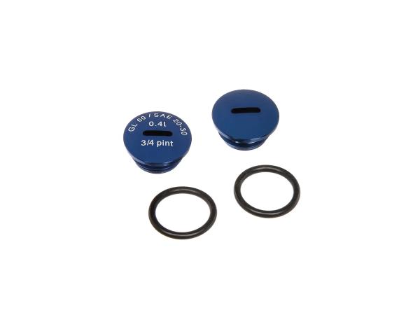 Set: 2x Verschlussschraube Getriebedeckel, Alu in Blau mit O-Ringen,  10022764 - Bild 1