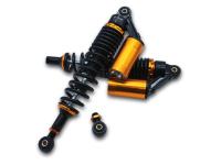Set: Performance-Federbeine Schwarz/Orange mit ABE, mit externen Ausgleichsbehälter, 360mm - für Simson S50, S51, S73