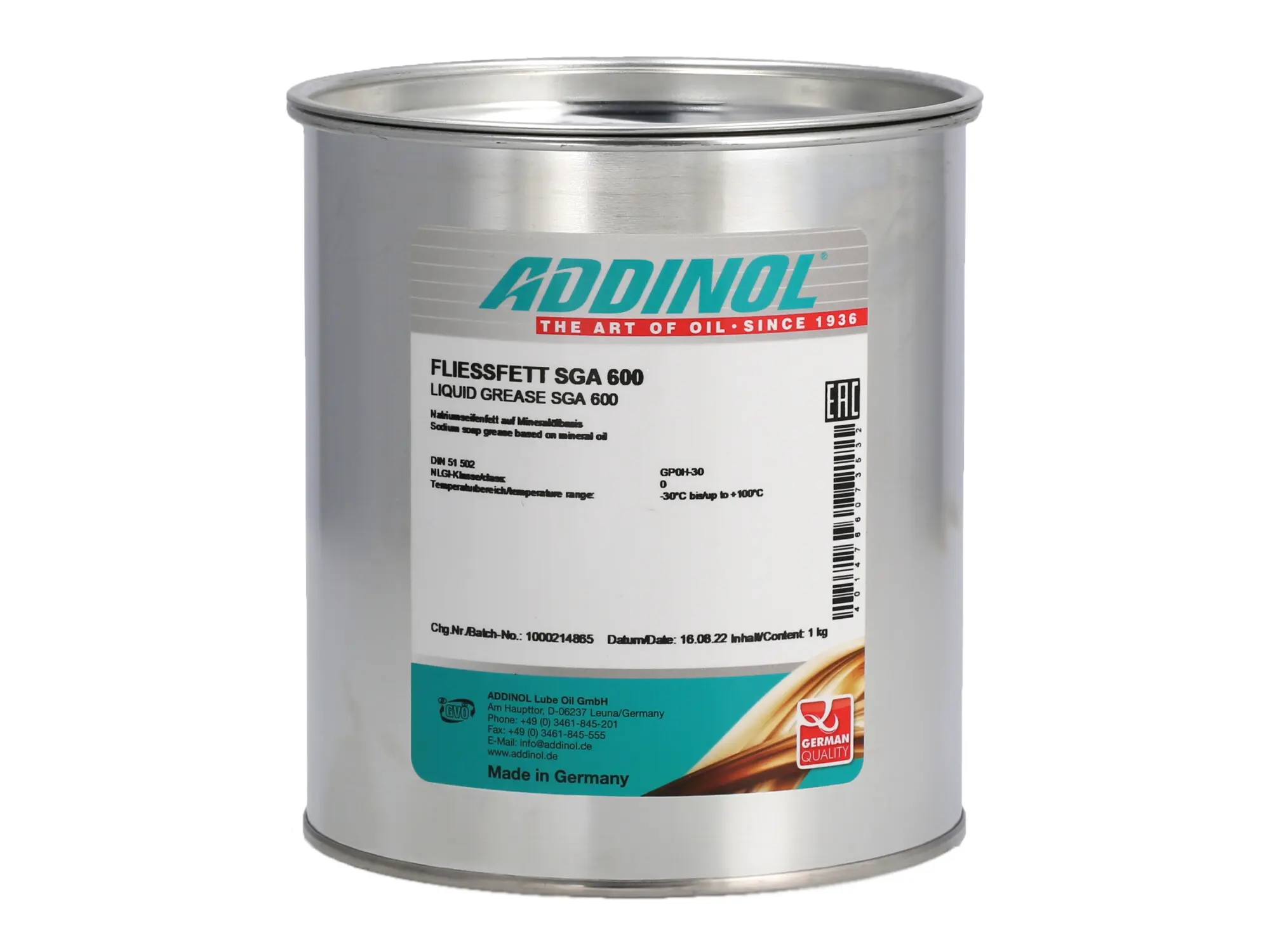 ADDINOL-Dose, Fließfett SGA 600, Natriumseifenfett auf Mineralölbasis - 1kg, Art.-Nr.: 10007788 - Bild 1