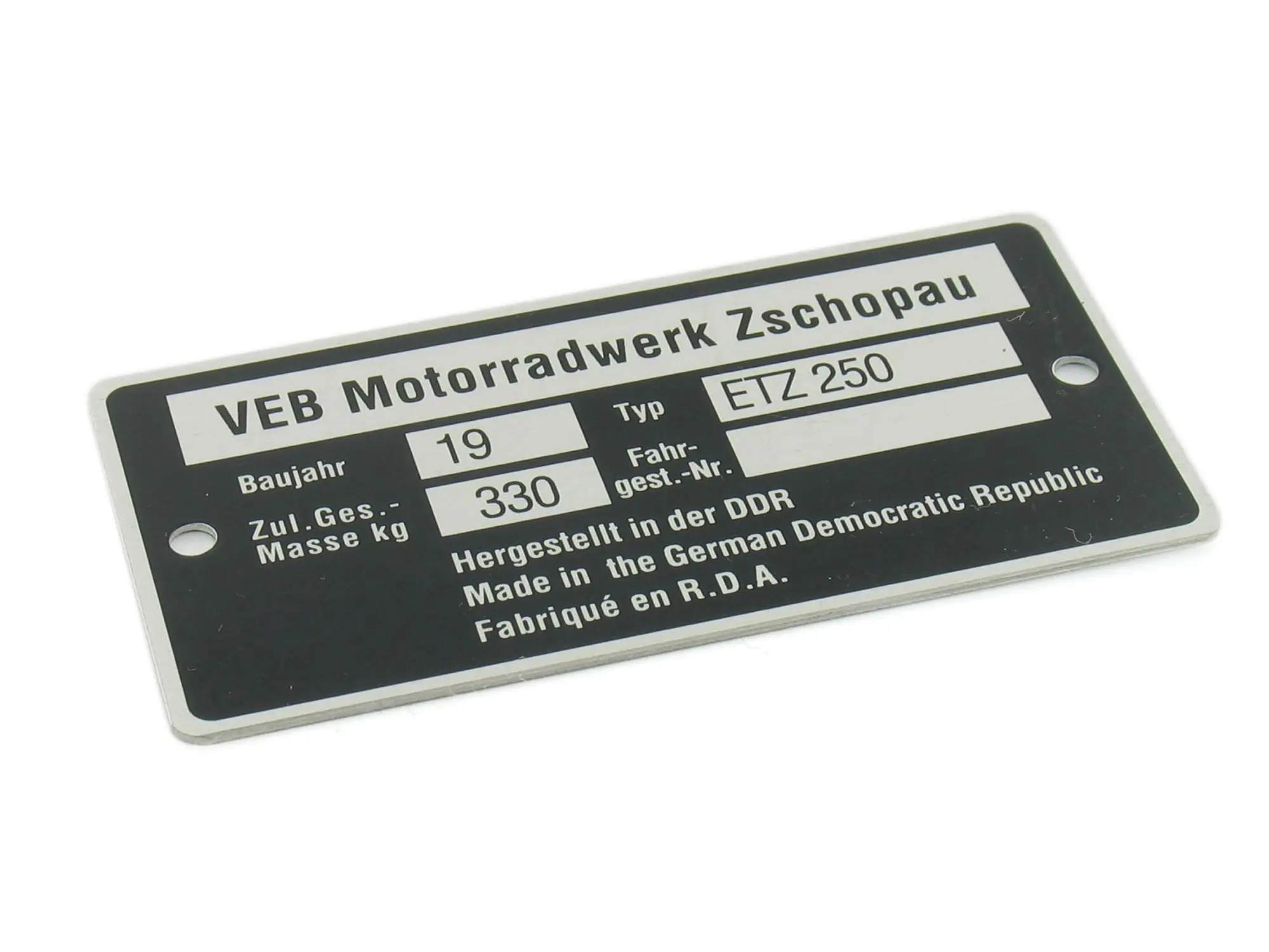 Typenschild ETZ250 schmal (Aluminium), Art.-Nr.: 10031119 - Bild 1