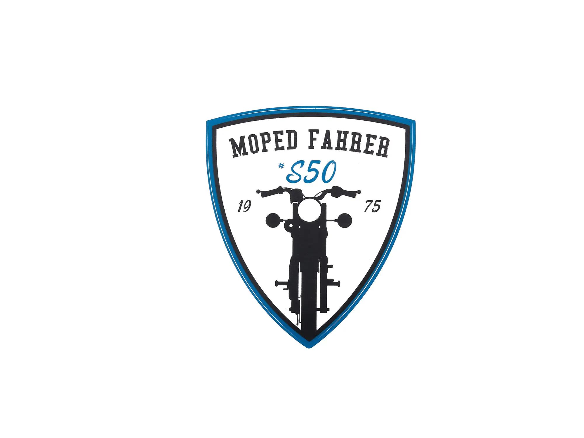 Aufkleber - Moped Fahrer #S50 Blau/Weiß/Schwarz, Wappen von AKF