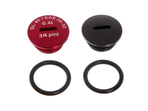 Set: 2x Verschlussschraube Getriebedeckel, Alu in Schwarz/Rot mit O-Ringen,  10022768 - Bild 1