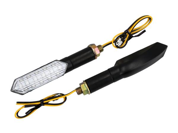 Set: 2x Blinker 12V LED, mit Lauflicht Breite Ausführung in Mattschwarz mit Klarglas, E-geprüft - für Moped und Motorrad,  10076884 - Bild 1