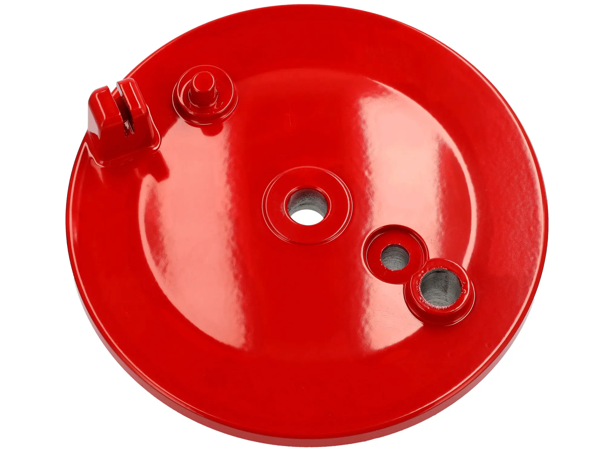 Bremsschild hinten, Rot, mit Bohrung, mit Schlitz - für Simson KR51/1 Schwalbe, SR4-2 Star, SR4-3 Sperber, SR4-4 Habicht, Art.-Nr.: 10073599 - Bild 1