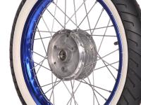 Komplettrad hinten 1,5x16" Alufelge blau + Edelstahlspeichen + Weißwandreifen Mitas MC2, Art.-Nr.: 10066190 - Bild 4