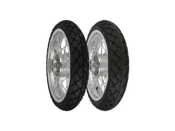 Set: 2 Tuning complete wheels 2.5 &amp; 3.0 x 16" alloy rim + stainless steel spokes + tires Heidenau K63,  GP10000618 - Image 1