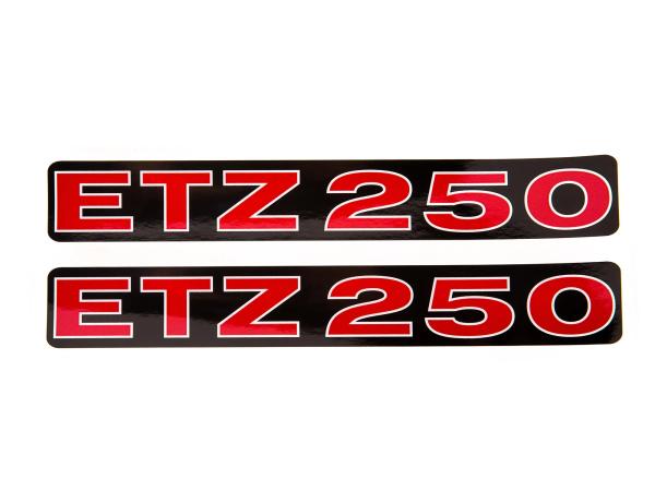 Set: 2x Schriftzug (Folie) "ETZ 250" schwarz/rot/weiß für Seitendeckel - für MZ ETZ250,  10067982 - Bild 1