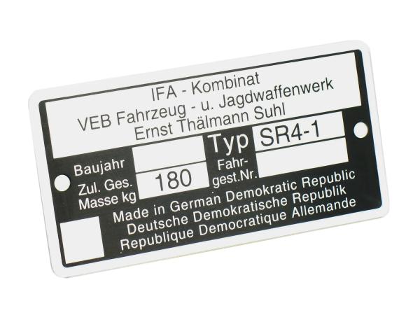 Typenschild SR4/1 Aluminiumplakette,  10038869 - Bild 1
