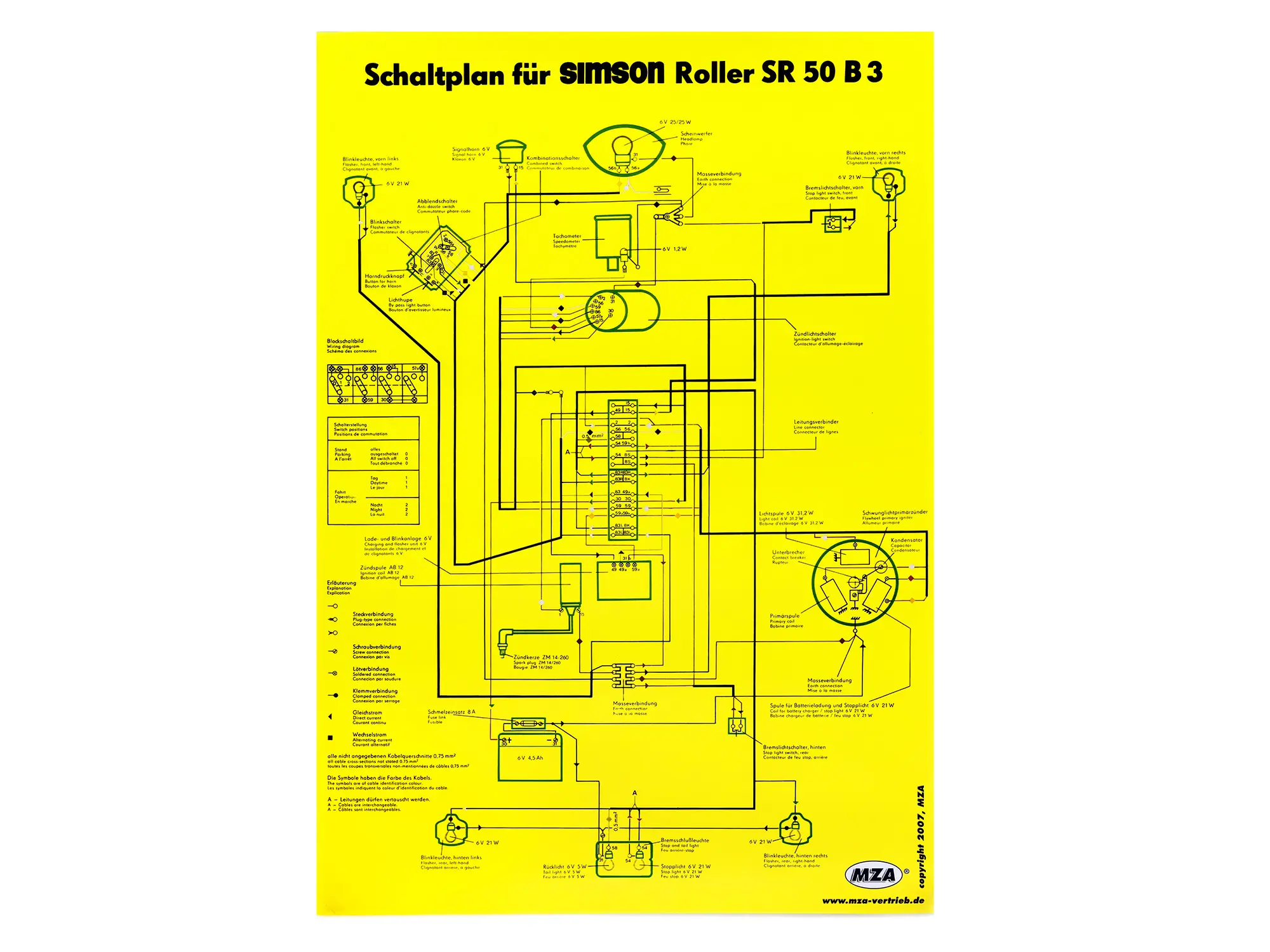 Schaltplan Farbposter (40x57cm) Simson SR50 B3, Art.-Nr.: 10007841 - Bild 1