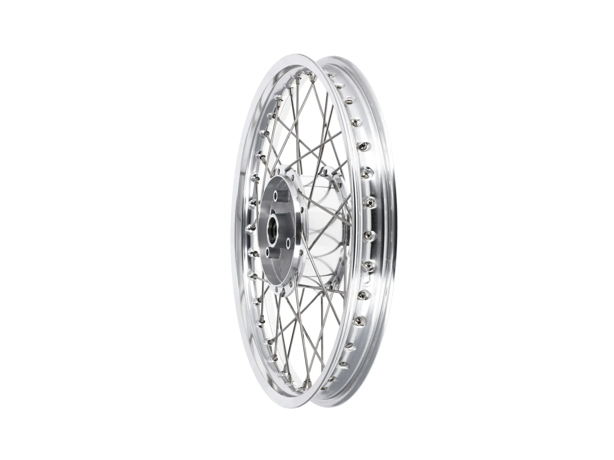 Tuning spoke wheel 1.5 x 16" polished alloy rim + stainless steel spokes - for Simson S51, S50, KR51 Schwalbe, SR4, Item no: 10070095 - Image 1