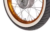 Gebraucht - Komplettrad vorn 1,5x16" Alufelge orange + Edelstahlspeichen + Weißwandreifen Mitas MC2, Art.-Nr.: 99002244 - Bild 6