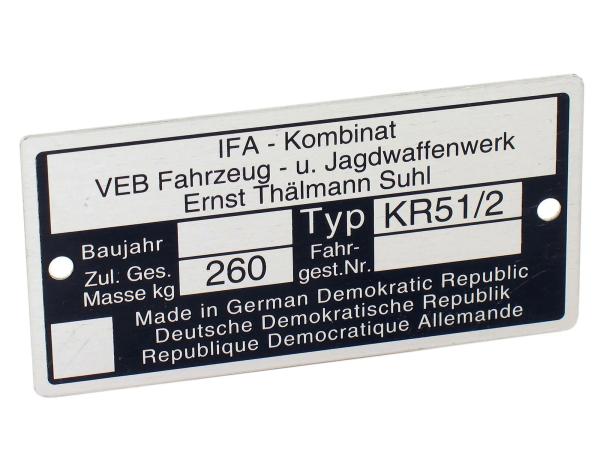 Typenschild KR51/2 Aluminiumplakette,  10039067 - Bild 1