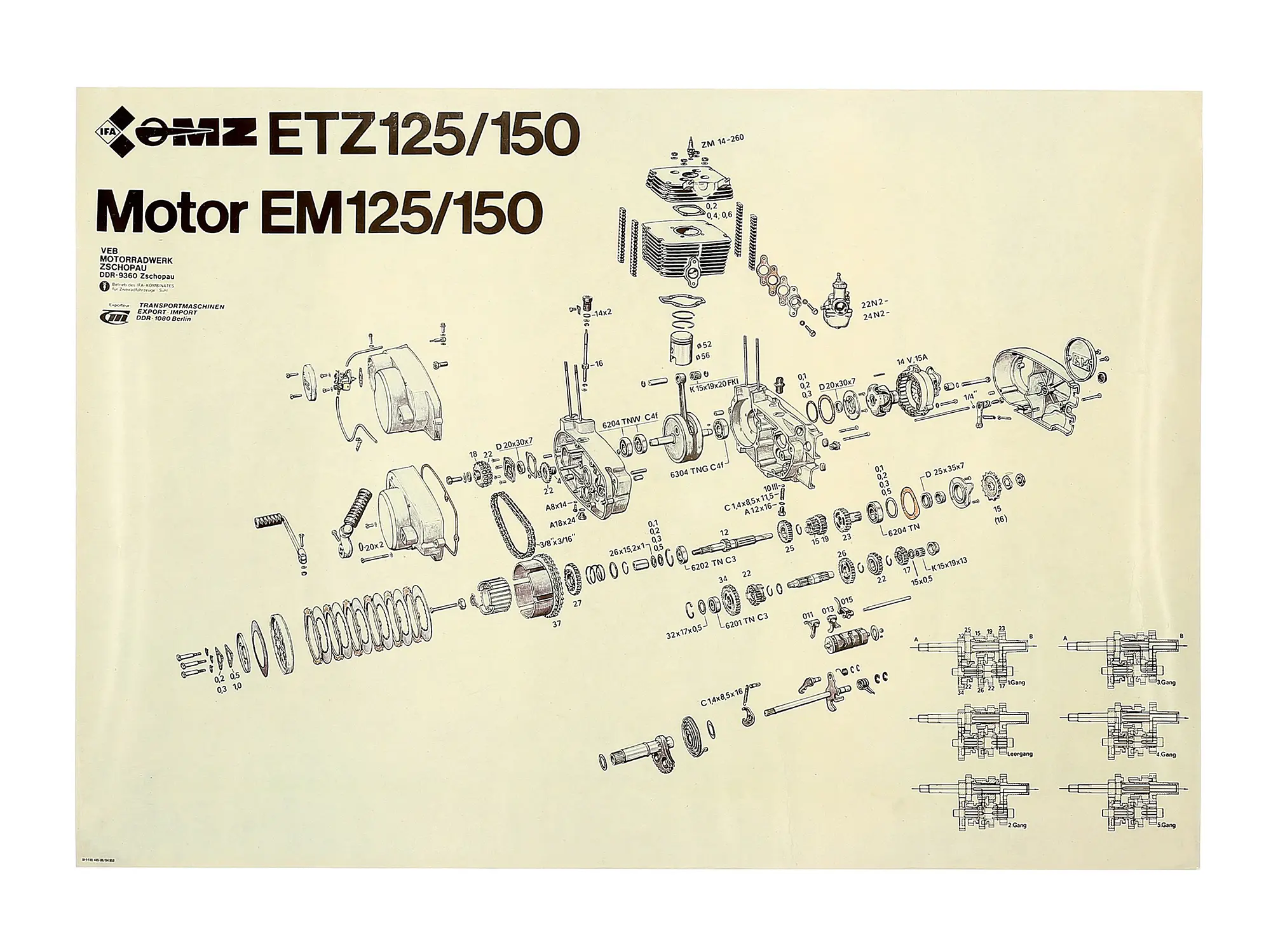 Explosionszeichnung vom Motor ETZ150, Art.-Nr.: 10031112 - Bild 1