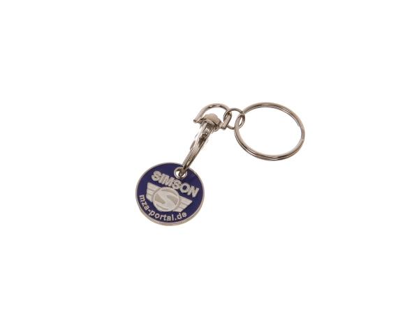 Schlüsselanhänger, Einkaufwagenchip aus Metall mit SIMSON-Logo, beidseitig geprägt inkl. Ring mit Karabinerhaken,  10065437 - Bild 1