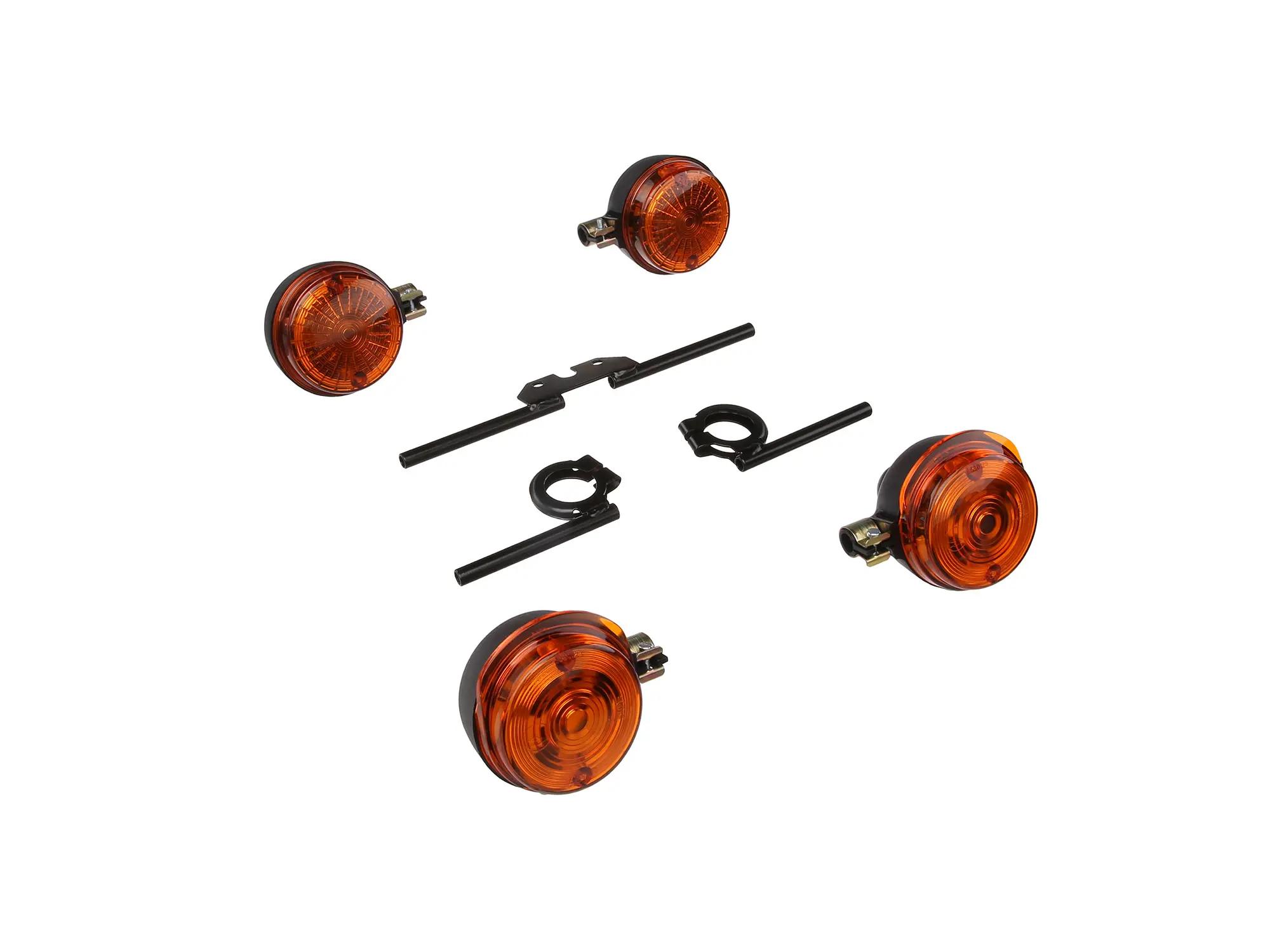 Simson S50 S51 Set: 4 Blinker rund in Schwarz mit orangenem Glas SR50, S70 