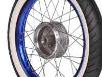 Komplettrad hinten 1,5x16" Alufelge blau + Edelstahlspeichen + Weißwandreifen Mitas MC2, Art.-Nr.: 10066190 - Bild 5
