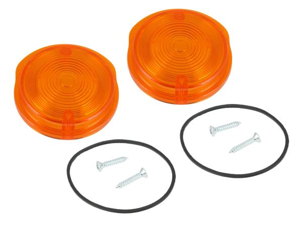 Set: 2x Blinkerkappe vorn, rund, orange inkl. Gummidichtring + Schrauben - für Simson S50, S51, S70, SR50, SR80 - MZ ETZ, TS,  GP10068603 - Image 1