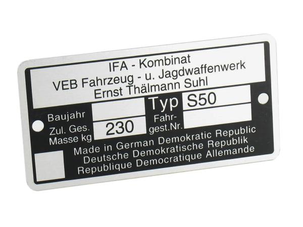 Typenschild S50 Aluminiumplakette,  10038867 - Bild 1